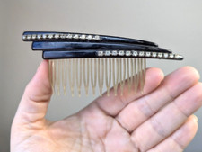Vintage Black Fan Lucite Clear Rhinestone Hair Comb Hair Accessory Art Deco
