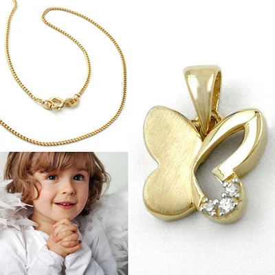 FACHHANDEL-DIREKT Mädchen Kinder Echt Gold 333 Schmetterling Zirkonia Anhänger Kette Silber 925 VG