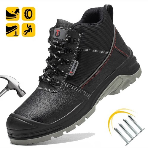 Scarpe antinfortunistiche uomo stivali da lavoro punta acciaio stivali industriali pelle antiforatura - Foto 11 di 16