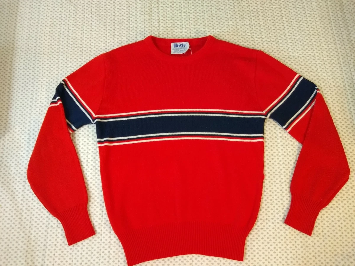 Vintage Meister Sweater Red White Blue Stripe Long Sleeve Pullover Medium