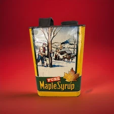 Vintage PURE MAPLE SYRUP TIN 1 Gal Tin Litho Can. No State Printed Fall Winter