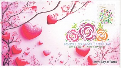 AO-4764-1, 2014, Where Love Blooms, First Day Cover, Add-on Cachet, DCP, LOVE, S