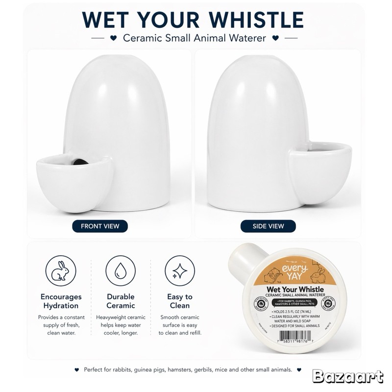 Every Yay Wet Your Whistle White Small Animal Pet Ceramic 8oz Water Bowl