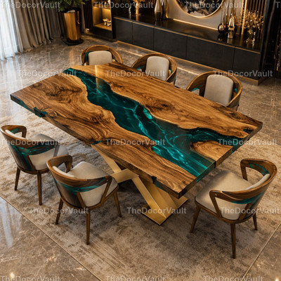 Custom Walnut Epoxy River Table Live Edge Dining Table Purple Resin table Top