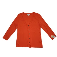 Fever Women's Ribbed Button-Down 3/4 Sleeve Knit Top Tomato M