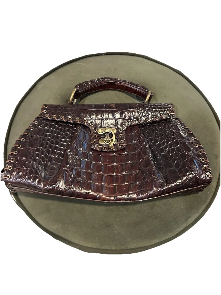 Sondra Roberts Vintage Crocodile Embossed Leather Satchel Bag  - Image 3 of 4
