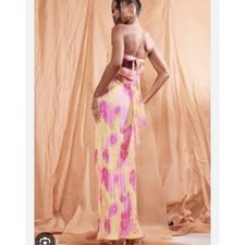 NWT PrettyLittleThing Multi Floral Print Pleated Bandeau Maxi Dress  US 10 (562)