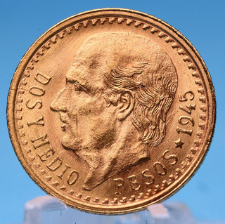 Mexico 2 5 Pesos 1945 Hidalgo 2 0833 Gramm 900 Gold Vz (4)