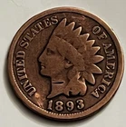 1893 Indian Head Cent Penny Victorian Era 130 Year Old Circulated BN1420