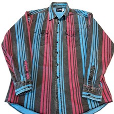 Vintage 90s Wrangler Brushpopper Shirt Size 17.5-36 Striped Western Cowboy RARE