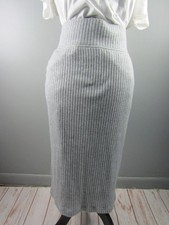 Loft Women s Gray Stretch Ribbed Pencil High Waisted Midi Skirt - Size Medium