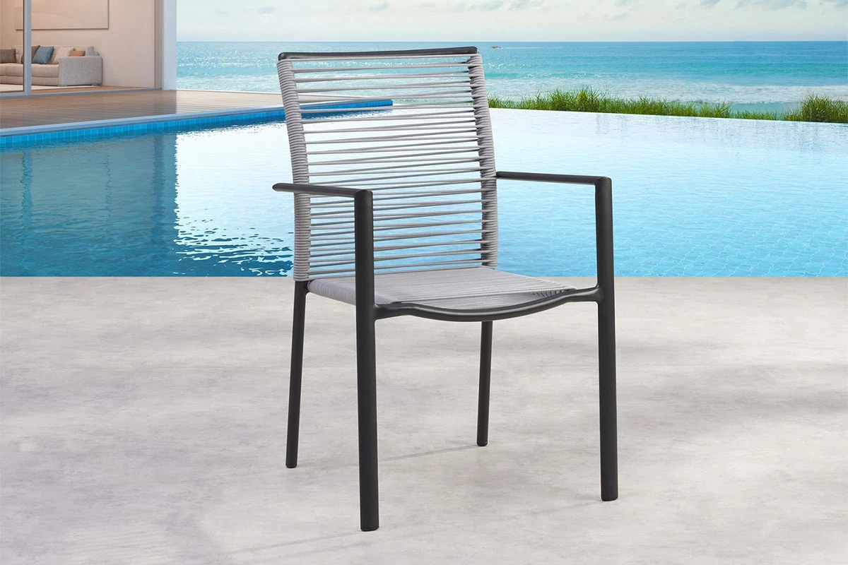 Silla apilable VINCENZA sillón con reposabrazos silla de jardín sillón de comedor antracita/gris