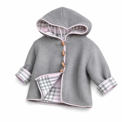 A Soft Idea Reversible Baby Hoodie 12M Gray Pink Seed Stitch Knit Plaid Luxury
