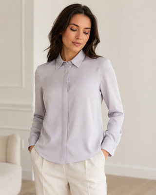 Theory Silk Blend Hidden Button Blouse Women P Pale Lavender