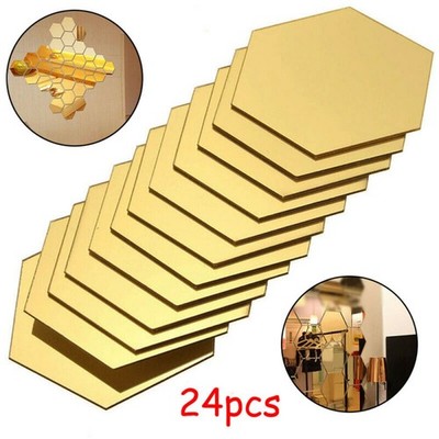 24 X Gold Hexagon-Spiegel Spiegelfliesen Für Wandspiegel Selbstklebend Aufkleber