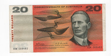 1968 $20.00 NOTE - PHILLIPS / RANDALL COMMONWEALTH OF AUSTRALIA BANKNOTE'S