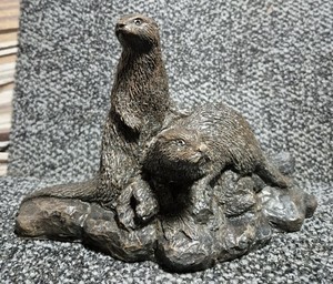 Vintage P J Dutt Bronze Resin Otter Ornament Statue 2 Designs
