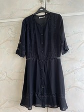 Reformation Black Short Sleeve Lace Trim Midi Dress US 6 Uk