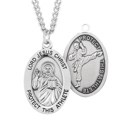 Lord Jesus Christ Oval Sterling Silver Martial Arts Male Athlete Medal Necklace