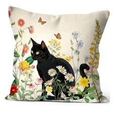 Fall Funny Black Cat Flowers Art Home Decorations Outdoor Sofa Throw Pillow