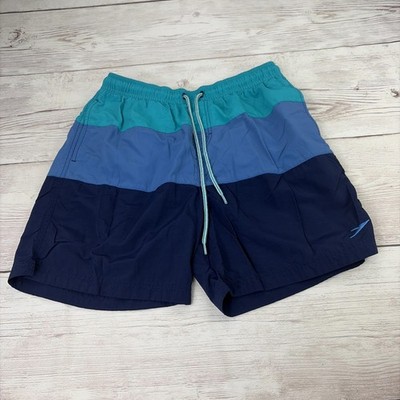 Speedo Men s Medium Blue Teal Navy Colorblock Volley Swim Trunks Free Shipping!