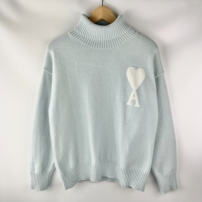 AMI Paris Alexandre Mattiussi Ami de Coeur Turtleneck Sweater Light Blue Women's