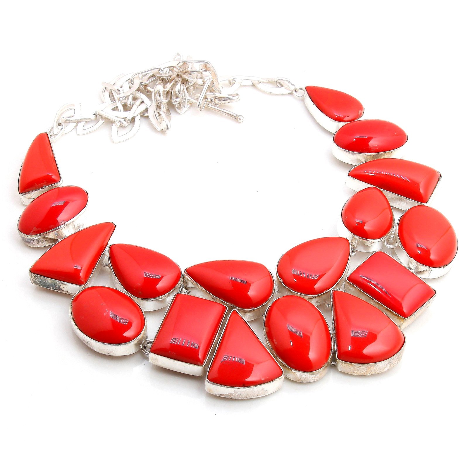 Collar de piedras preciosas de coral rojo hecho a mano collar de joyería tamaño 18 pulgadas