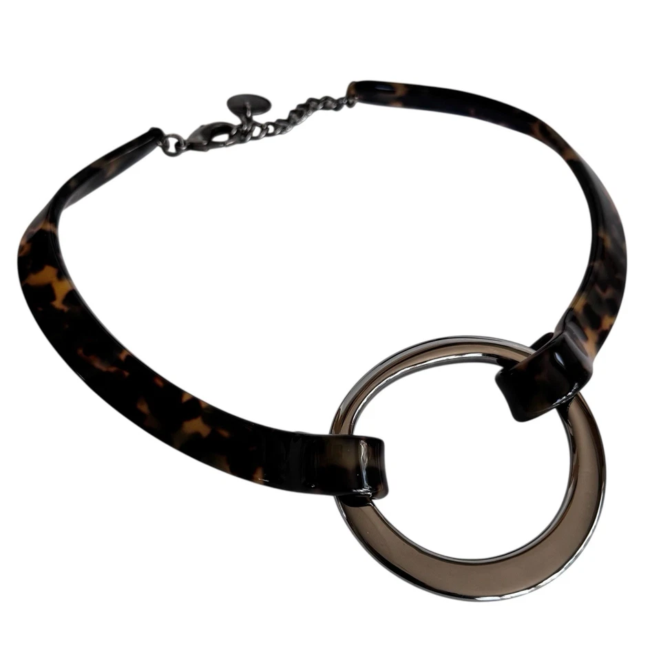 PONO Италии черепаха смолы заявление ожерелье модернистский Gunmetal кольцо подвеска - Изображение 3 из 4