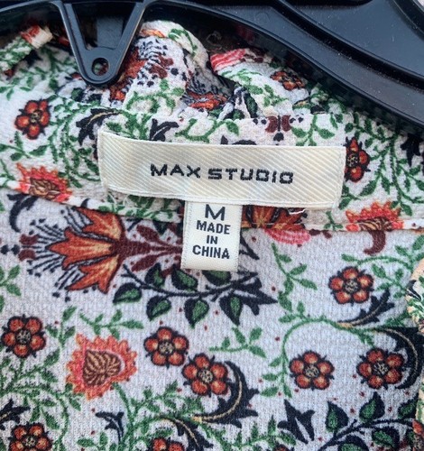 Max Studio Boho Tiered Maxi Dress Floral Smocked Ruffle Puff Sleeves Size Medium - Picture 5 of 12