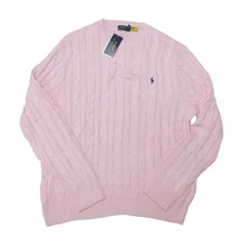NWD Polo Ralph Lauren Men's Pink Cable Knit Crew-Neck Pullover Sweater XL 