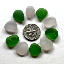 Surf Tumbled Sea Glass   Jewelry Quality  10 Smaller Scale Rich Green  Lavender