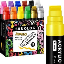 12 Colors Jumbo Markers, 15mm Jumbo Felt Tip, Acrylic Paint Markers for Rock ...