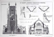 1889 : ST. MARY'S CHURCH, WORSTEAD, NORFOLK. AN ORIGINAL PAGE FROM THE BUILDER.