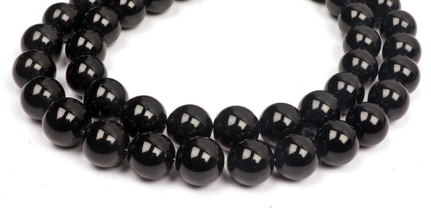 8 Inch Smooth Round 9 MM Black Onyx Gemstone Beads Strand
