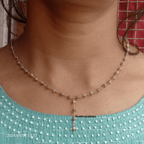 Chocolate Moonstone Rosary Beads Chain Necklace Gift for Her - Picture 1 of 6