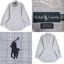 Polo Ralph Lauren Shirt Oxford Mens 17 LS Yarmouth Vtg Blue Plaid Button Down