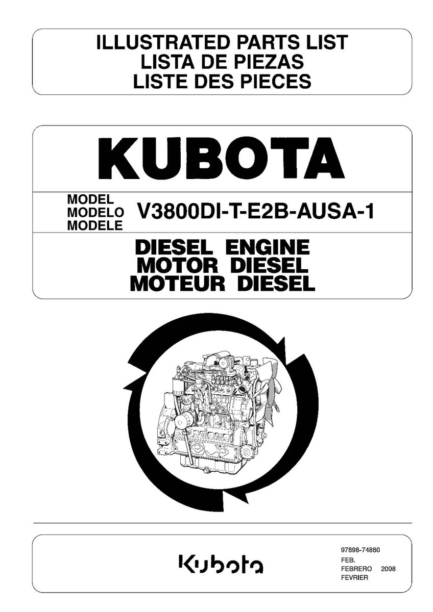 V3800-2-1 Diesel Engine Illustrated Parts List Manual Kubota