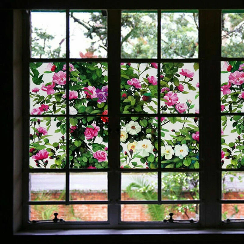 1xFloral Vitrail Fenêtre Film Givré Crampon Statique Étui Verre Sticker Amovible - Photo 3/4