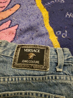 Vintage VERSACE JEANS COUTURE Blue Jeans Sz 30x32 Distressed