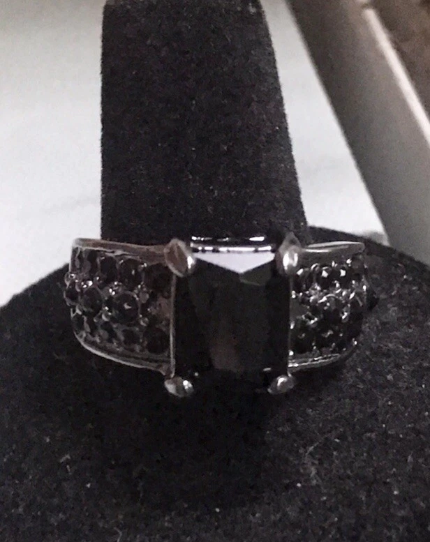 Moda Anillo Cuadrado Ónix Negro Circón Rodio Joyería Regalo Talla 9 Foto 2 de 3
