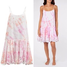 Juliet Dunn White & Pink Tie-Dye Embroidered Cotton Mini Dress - UK8 (Flaw)
