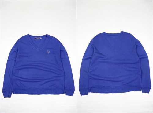 Fred Perry Sportswear Vintage 80s Blue Acrylic V-neck Sweater Size M