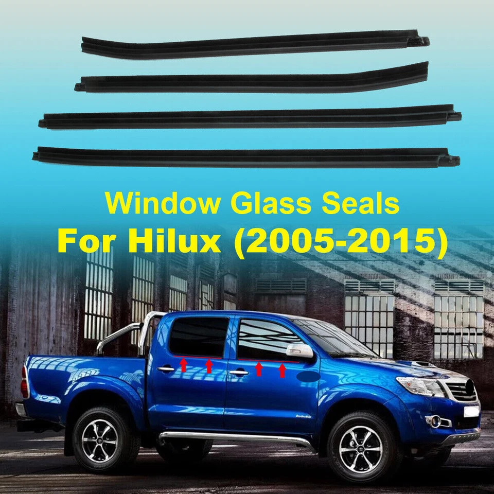 4 sellos de vidrio para ventana tira climática de 4 puertas para Toyota Hilux 2004-2015 negro Foto 2 de 4