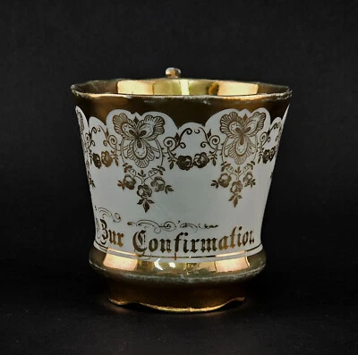 a-9240207 Spruchtasse Porzellan "Zur Confirmation" Jugendstil Böhmen 11x8cm - Bild 1 von 4
