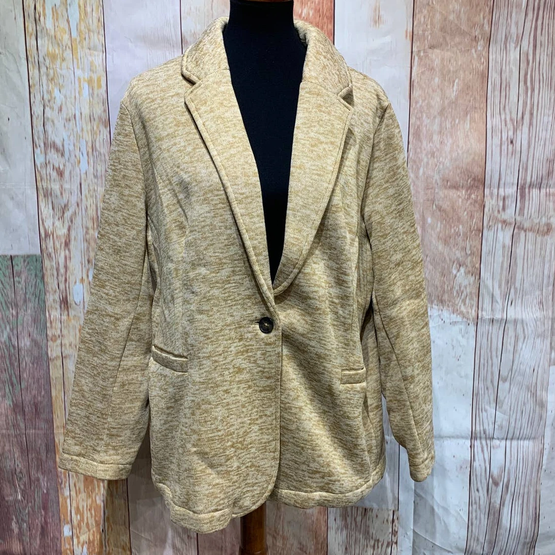 New Lands End Tan 1X Sweater Fleece Machine Washable Single Button Blazer  Jacket | eBay