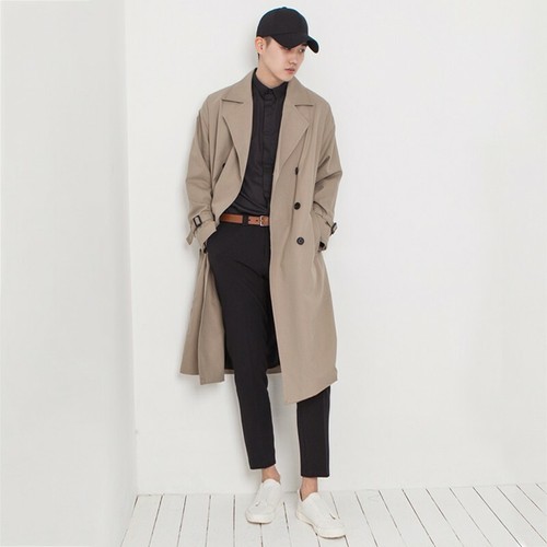 Men Korean Overknee Trench Coat Loose 