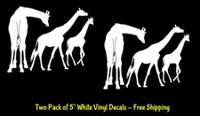 Giraffe Family Two Pack 5" White Vinyl Decals Car Tablet Window Mailbox Laptop