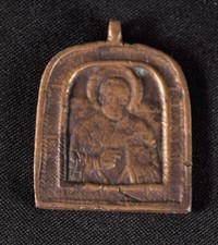 Alte russische Ikone 17 Jhdt. Bronze Russland Hl. Nikolaus