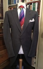 YOUNG'S szary płaszcz i spodnie poranny. PureNew Wełna C46"L/W38"/L32" W bardzo dobrym stanie