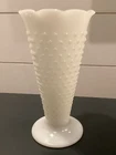 Vintage Anchor Hocking Trumpet Vase - White Milk Glass - Hobnail- 9 1/2"